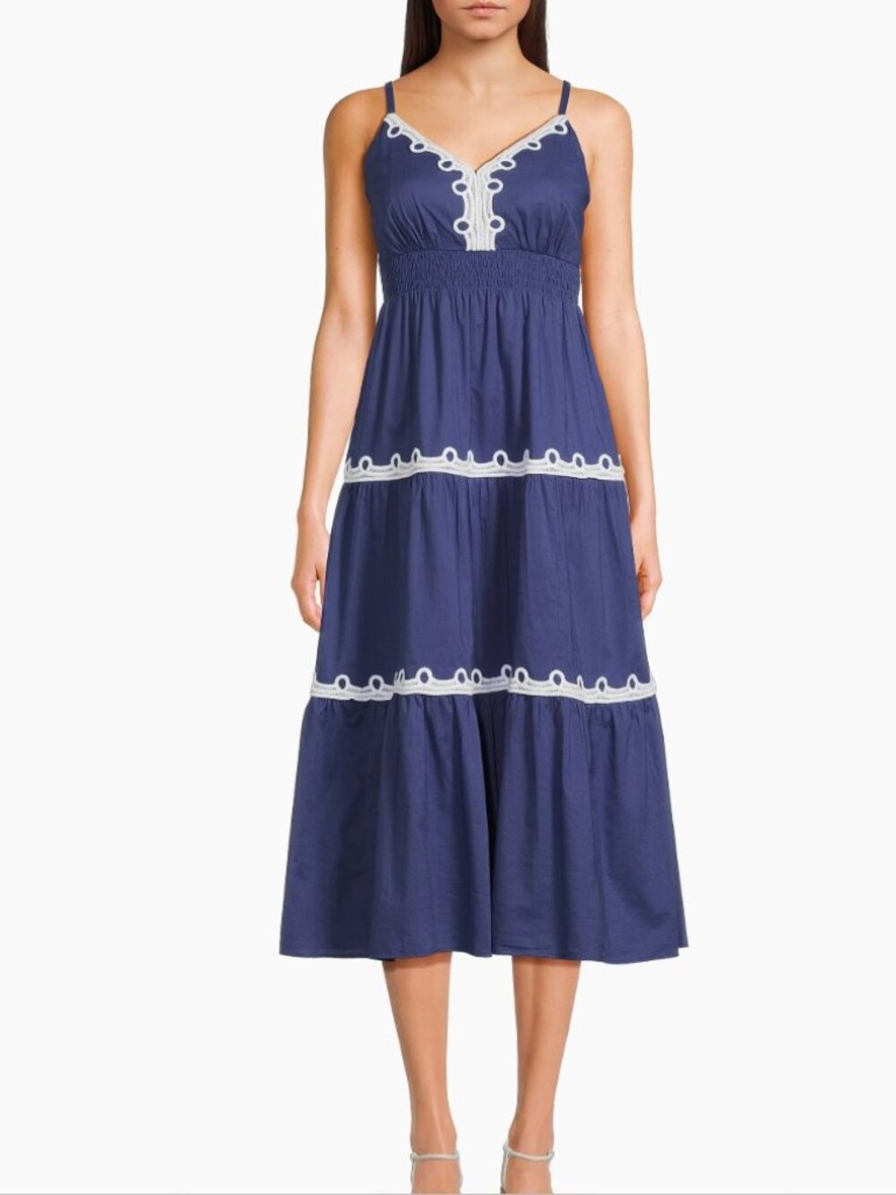 Lilly Pulitzer Zanna Cotton Embroidered Midi-Dress - Size 6 - Navy
